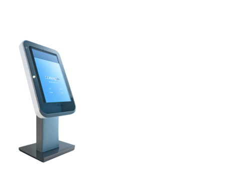  Front View of Sleek Futuristic AI Shopping Kiosk with Touchscreen in Modern Clo