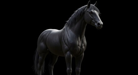 Obraz premium Dramatic Dark Horse Stallion Strong Muscular Build Full Body Render
