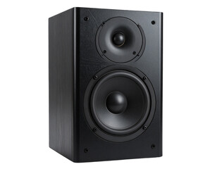 Fototapeta premium Front View of Tall Black Modern Floor Speaker with Dual Drivers