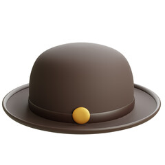 Brown school cap with yellow clock logo, isolated on white background, unique headwear for themed school events, uniforms, and time-related activities.