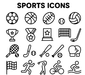 A comprehensive collection of meticulously crafted sports icons, showcasing a variety of popular athletic endeavors, perfect for conveying sports-related themes.