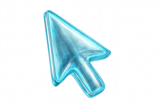 Glassy mouse cursor pointing on a transparent background, representing digital navigation and selection