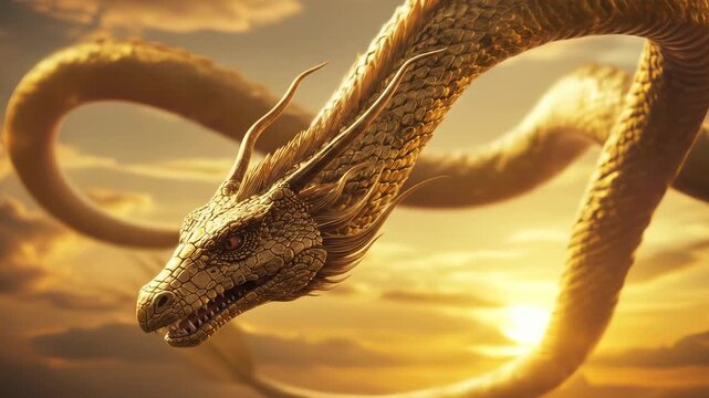 Majestic Golden Dragon Soaring Through the Sky, A Symbol of Power and Mystique