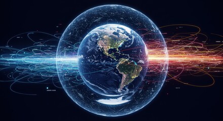Earth Surrounded by Data Lines Global Network Concept.