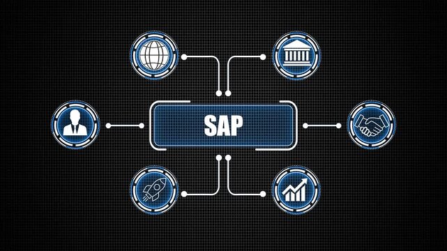 Business Technology Internet Network . Coaching, Mentoring, and E-learning  SAP Concept.   glowing animation on a grid background.