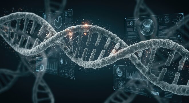 DNA Strand with Futuristic Interface Science Concept.