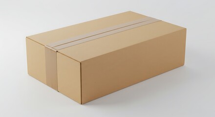 Cardboard Box Package Ready for Shipping, Neutral Brown Container with Tape Ready to Send, Closed Shipping Container