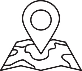 Hand drawn outline of a map pin placed on a stylized topographic map