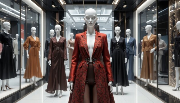 Interactive online fashion market with 3D clothing models, virtual fitting room, and luxury modern design, ultra HD