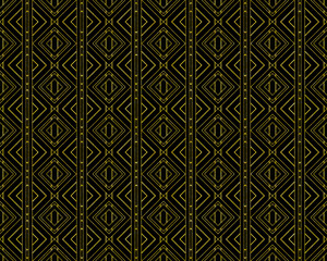 シームレスな黒地に金色ラインの変わり釘抜きつなぎ文様背景