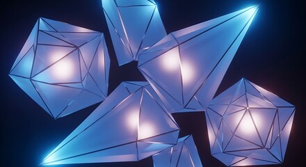 Abstract geometric shapes with glowing edges create a futuristic and modern look