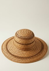 Beige Straw Sun Hat with Brown Trim