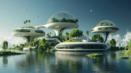 Futuristic Eco-Friendly Homes on a Serene Lake