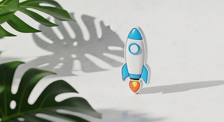 Whimsical rocket with a tropical flair symbolizing aspiration and innovation
