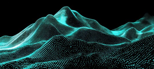 Abstract digital landscape of turquoise mountains