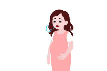 a pregnant woman who feels tire and Exhaustion on background. 
