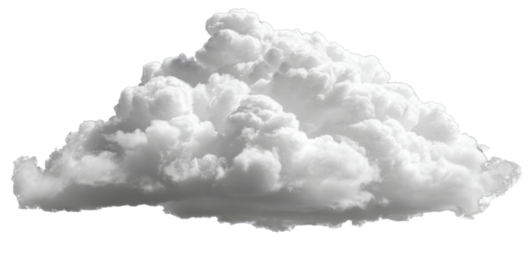 A single realistic white cumulus cloud isolated on a clear background, a natural element representing weather, atmosphere, and dreams.