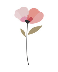 Simple and elegant pink flower design with brown leaves. Modern botanical illustration in a minimalist style. Vector Illustration.