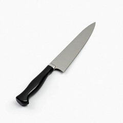 Fototapeta premium cuchillo de chef de alta calidad, cuidadosamente colocado sobre un fondo blanco puro que acentúa su diseño minimalista.