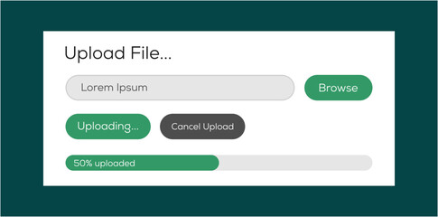 drag, drop and browse file upload and uploading progress bar user interface
