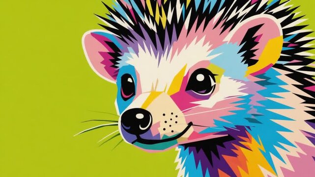 Animated colorful hedgehog portrait in motion for children's entertainment