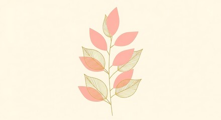 Elegant foliage design with stylized pink leaves and intricate golden vein patterns
