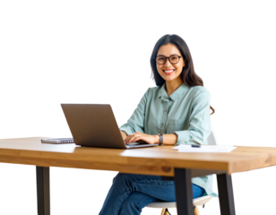 Southeast Asian Woman Smiling While Typing on Laptop