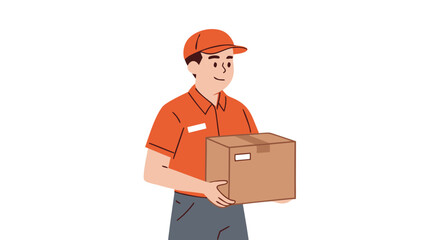 Delivery person in uniform holding a cardboard box, symbolizing efficient and reliable courier service.
