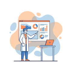 scientist presenting research data analysis with charts and graphs during a professional presentation