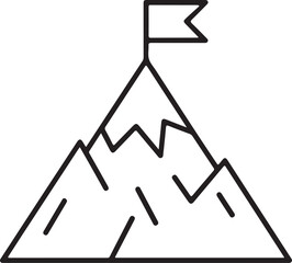 Simple outline icon of a mountain peak with a flag symbolizing achievement and success
