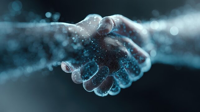 Digital Partnership: A groundbreaking visual narrative where two hands converge in a handshake, symbolizing collaboration and synergy in the digital age.