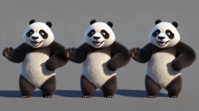 Animated panda bears dancing happily in unison