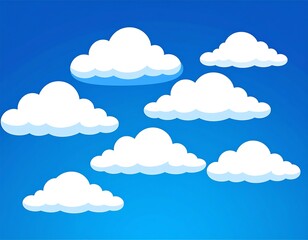 Simple cartoon clouds float on a vibrant blue sky