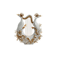 Obraz premium Elegant Porcelain Harp Sculpture with Golden Accents and Birds