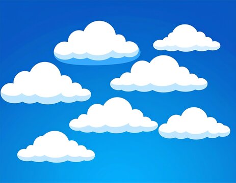 Simple cartoon clouds float on a vibrant blue sky
