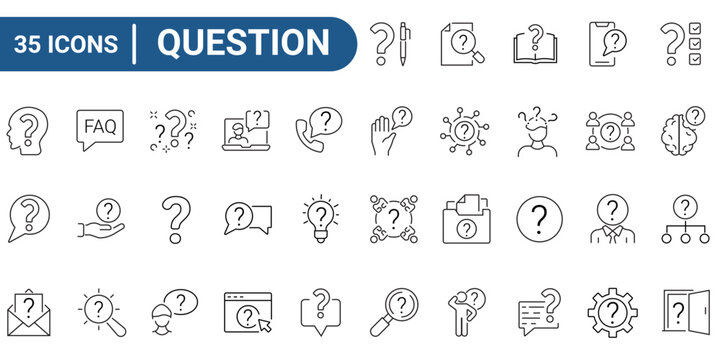 Question line icon set. Problem, confusion, asking and questioning, question mark. Outline vector icon in linear style. editable stroke