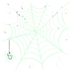 Neon Spider Web with Dew Drops – Delicate Halloween Vector Illustration. Perfect for: Halloween decorations, spooky branding, digital Halloween art
