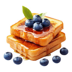 French toasts with maple syrup and blueberry isolated on transparent background