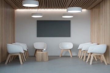 Modern waiting area with light wood accents