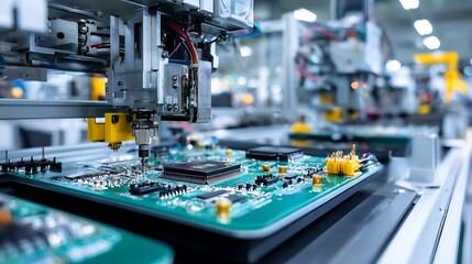 Obraz premium Circuit Board Automated Assembly with Robotics Technology for Manufacturing