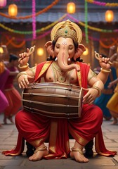 Ganesha is playing the tabla , ganpati is playing the tabla

