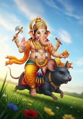 ganesha on mushak raj , ganpati , krishna avatar 