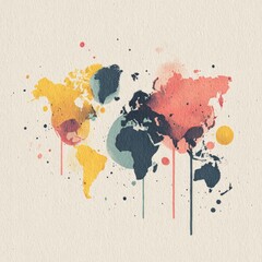 Fototapeta premium Abstract world map, painted with drips and splashes of color