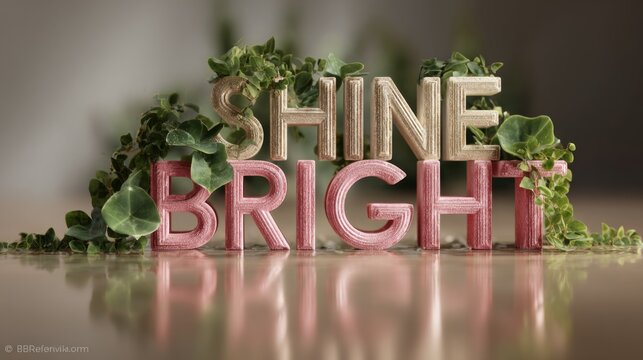Inspirational quote shine bright displayed among green ivy plants on a wooden surface - Powered by Adobe