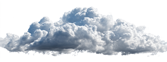 A detailed and realistic single white cumulus cloud with fluffy texture, isolated on a plain white background for design elements