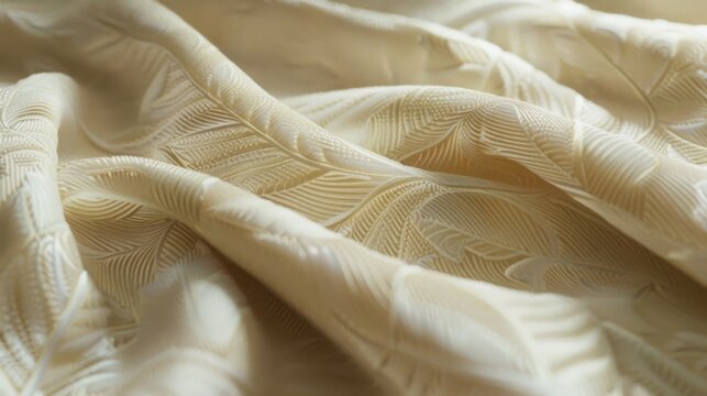 Textured fabric with elegant leaf patterns draped gracefully in soft lighting creating a cozy atmosphere