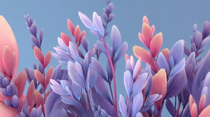 Colorful digital flowers creating an abstract backdrop in a vibrant display of violet, pink, and lavender hues