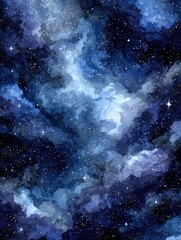 Fototapeta premium Cosmic nebula, swirling blues and blacks, dotted with stars