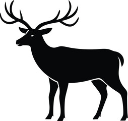 Obraz premium Black Silhouette of a Deer with Antlers on White Background stag