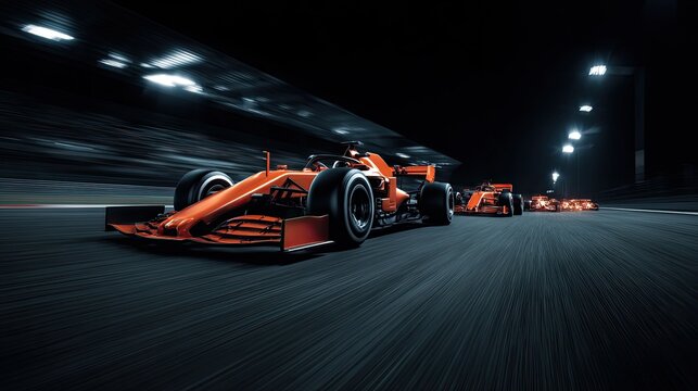 Night race, Formula 1 cars, blurred motion
